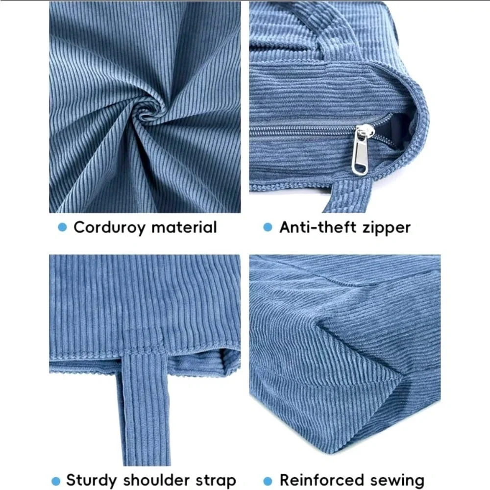 Corduroy Bag NEW ! Interior Pocket Shoulder Straps in Clay Blue